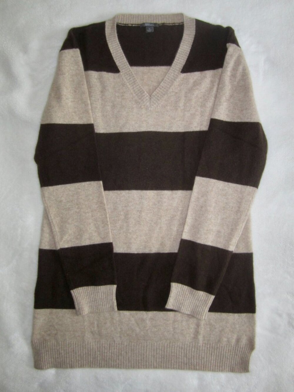 PURE AMICI 100% Cashmere V-Neck Striped Sweater Women's Small